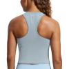 imageCRZ YOGA Seamless Ribbed High Neck Crop Tank Tops for Women  Longline Racerback Padded Sports BrasCambric Blue