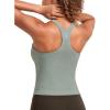 imageCRZ YOGA Seamless Ribbed Scoop Neck Tank Top for Women  Workout Racerback Padded Athletic Camisole with Built in BraDark Green