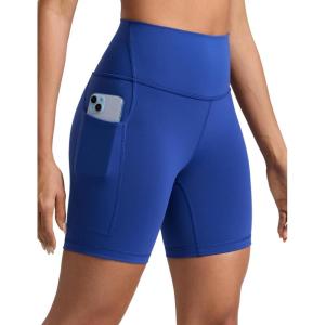 imageCRZ YOGA Butterbreeze Athletic Biker Shorts Pockets 6  High Waist Workout Gym Volleyball Running Yoga WomensWaves Blue