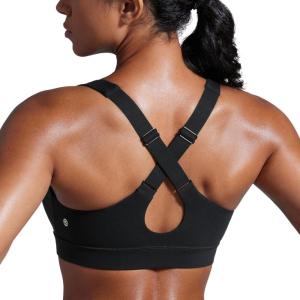 imageCRZ YOGA Butterbreeze Criss Cross Back Sports Bras for Women  V Neck Adjustable Straps Padded Workout Training Crop TopBlack