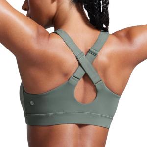 imageCRZ YOGA Butterbreeze Criss Cross Back Sports Bras for Women  V Neck Adjustable Straps Padded Workout Training Crop TopGrey Sage