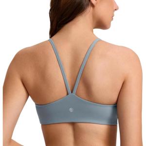 imageCRZ YOGA Butterlift Double Lined V Back Sports Bras for Women  Scoop Neck Spaghetti Strap Wireless Yoga Top Non PaddedBelgian Blue