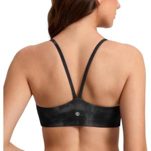 imageCRZ YOGA Butterlift Double Lined V Back Sports Bras for Women  Scoop Neck Spaghetti Strap Wireless Yoga Top Non PaddedGrey Tie Dye Flowers