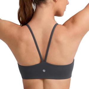 imageCRZ YOGA Butterlift Double Lined V Back Sports Bras for Women  Scoop Neck Spaghetti Strap Wireless Yoga Top Non PaddedMysterious Grey