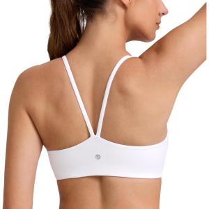 imageCRZ YOGA Butterlift Double Lined V Back Sports Bras for Women  Scoop Neck Spaghetti Strap Wireless Yoga Top Non PaddedWhite