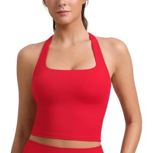 imageCRZ YOGA Butterlift Square Neck Crop Tank Tops for Women  Longline Racerback Sports Bras Yoga Cami Non PaddedAurora Red
