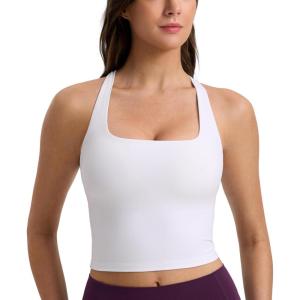 imageCRZ YOGA Butterlift Square Neck Crop Tank Tops for Women  Longline Racerback Sports Bras Yoga Cami Non PaddedWhite