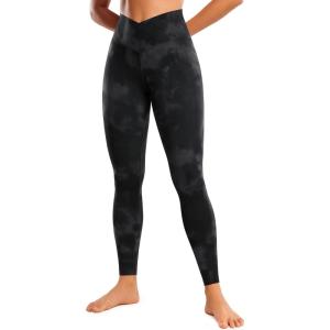 imageCRZ YOGA Butterluxe Crossover Waist Leggings 28quot  Criss Cross Full Length Workout Athletic Womens Yoga PantsBlack Tie Dye Flowers