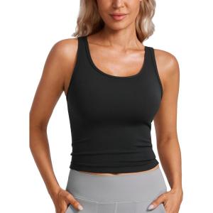imageCRZ YOGA Butterluxe Double Lined Tank Tops for Women  Workout Casual Scoop Neck Racerback Crop Sleeveless ShirtBlack