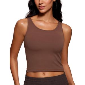 imageCRZ YOGA Butterluxe Double Lined Tank Tops for Women  Workout Casual Scoop Neck Racerback Crop Sleeveless ShirtCoffee Brown
