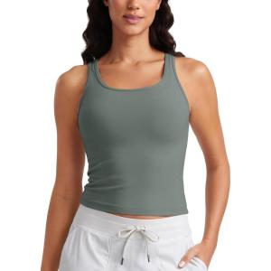 imageCRZ YOGA Butterluxe Double Lined Tank Tops for Women  Workout Casual Scoop Neck Racerback Crop Sleeveless ShirtGrey Sage