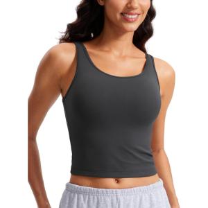 imageCRZ YOGA Butterluxe Double Lined Tank Tops for Women  Workout Casual Scoop Neck Racerback Crop Sleeveless ShirtMysterious Grey