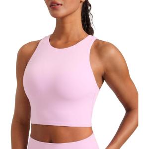 imageCRZ YOGA Butterluxe High Neck Crop Tank Tops for Women  Racerback Padded Longline Sports Bras WorkoutVita Pink