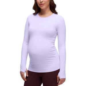 imageCRZ YOGA Butterluxe Maternity Crewneck Long Sleeve Shirts  Athletic Yoga Casual Pregnancy Womens Tee Tops Basic Layer SoftLavender Frost