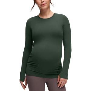 imageCRZ YOGA Butterluxe Maternity Crewneck Long Sleeve Shirts  Athletic Yoga Casual Pregnancy Womens Tee Tops Basic Layer SoftLegend Green