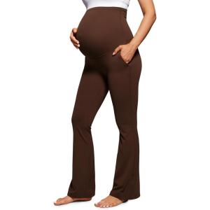 imageCRZ YOGA Butterluxe Maternity Flare Leggings Pockets 31  Workout Yoga Bootcut Pregnancy Womens Pants Over The BellyLava Brown
