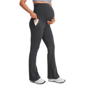 imageCRZ YOGA Butterluxe Maternity Flare Leggings Pockets 31  Workout Yoga Bootcut Pregnancy Womens Pants Over The BellyMysterious Grey