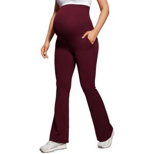 imageCRZ YOGA Butterluxe Maternity Flare Leggings Pockets 31  Workout Yoga Bootcut Pregnancy Womens Pants Over The BellyRed Merlot