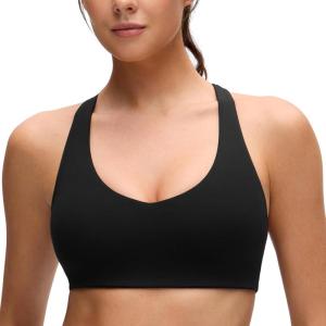 imageCRZ YOGA Butterluxe Racerback Sports Bras for Women  V Neck Supportive Padded Wireless Athletic Yoga Crop TopBlack