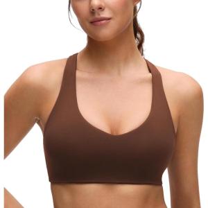 imageCRZ YOGA Butterluxe Racerback Sports Bras for Women  V Neck Supportive Padded Wireless Athletic Yoga Crop TopLava Brown