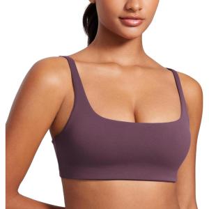 imageCRZ YOGA Butterluxe Square Neck Sports Bras for Women  Spaghetti Strap Yoga Wireless Low Coverage Padded Cami Crop TopGrape Thistle Purple