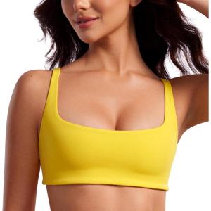 imageCRZ YOGA Butterluxe Square Neck Sports Bras for Women  Spaghetti Strap Yoga Wireless Low Coverage Padded Cami Crop TopHigh Visibility Yellow