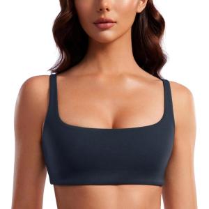 imageCRZ YOGA Butterluxe Square Neck Sports Bras for Women  Spaghetti Strap Yoga Wireless Low Coverage Padded Cami Crop TopTrue Navy