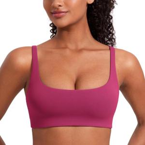 imageCRZ YOGA Butterluxe Square Neck Sports Bras for Women  Spaghetti Strap Yoga Wireless Low Coverage Padded Cami Crop TopWashed Mauve