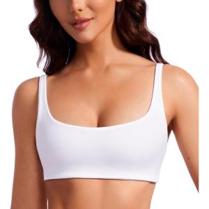 imageCRZ YOGA Butterluxe Square Neck Sports Bras for Women  Spaghetti Strap Yoga Wireless Low Coverage Padded Cami Crop TopWhite