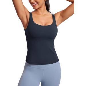 imageCRZ YOGA Butterluxe U Neck Tank Tops for Women  Padded Athletic Workout Camisole Crop Tops with Built in BraTrue Navy