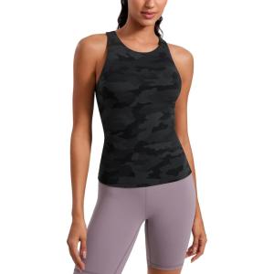 imageCRZ YOGA Butterluxe Workout Tank Tops for Women  Racerback Padded High Neck Yoga Athletic Shirt with Built in BraDark Grey Camouflage 2