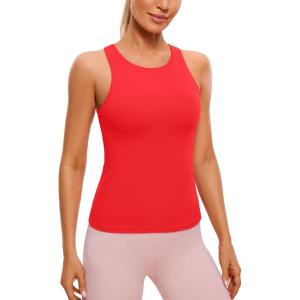 imageCRZ YOGA Butterluxe Workout Tank Tops for Women  Racerback Padded High Neck Yoga Athletic Shirt with Built in BraDeep Red