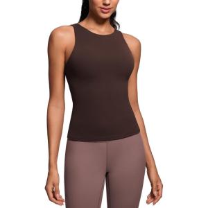 imageCRZ YOGA Butterluxe Workout Tank Tops for Women  Racerback Padded High Neck Yoga Athletic Shirt with Built in BraHot Fudge Brown