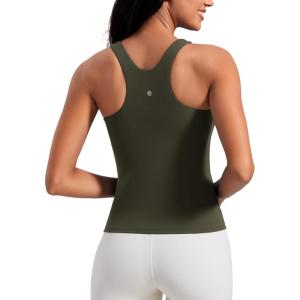 imageCRZ YOGA Butterluxe Workout Tank Tops for Women  Racerback Padded High Neck Yoga Athletic Shirt with Built in BraOlive Green