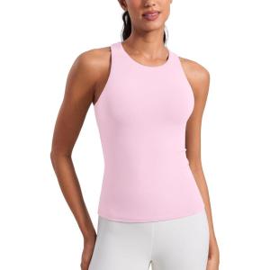 imageCRZ YOGA Butterluxe Workout Tank Tops for Women  Racerback Padded High Neck Yoga Athletic Shirt with Built in BraPink Peony