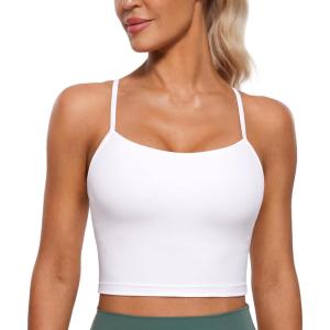 imageCRZ YOGA Butterluxe Y Back Crop Tank Tops for Women  Spaghetti Straps Racerback Padded Yoga Workout Longline Sports BrasWhite