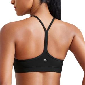 imageCRZ YOGA Butterluxe Y Back Sports Bras for Women  Padded Racerback Low Impact Spaghetti Thin Strap Workout Yoga TopBlack