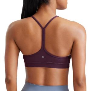 imageCRZ YOGA Butterluxe Y Back Sports Bras for Women  Padded Racerback Low Impact Spaghetti Thin Strap Workout Yoga TopDeep Purple