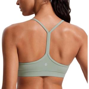 imageCRZ YOGA Butterluxe Y Back Sports Bras for Women  Padded Racerback Low Impact Spaghetti Thin Strap Workout Yoga TopGreen Palm Court