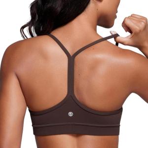 imageCRZ YOGA Butterluxe Y Back Sports Bras for Women  Padded Racerback Low Impact Spaghetti Thin Strap Workout Yoga TopHot Fudge Brown