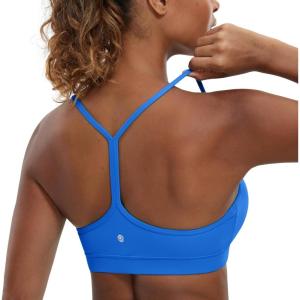 imageCRZ YOGA Butterluxe Y Back Sports Bras for Women  Padded Racerback Low Impact Spaghetti Thin Strap Workout Yoga TopSparkle Blue