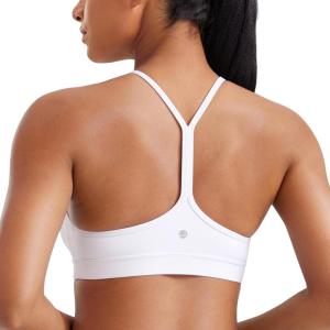 imageCRZ YOGA Butterluxe Y Back Sports Bras for Women  Padded Racerback Low Impact Spaghetti Thin Strap Workout Yoga TopWhite