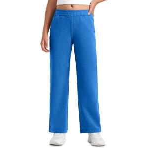 imageCRZ YOGA Girls SoftAura Wide Leg Casual Sweatpants with Pockets  Lounge High Waist Pants Drawstring Kids TeenSparkle Blue
