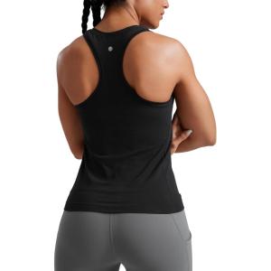 imageCRZ YOGA Seamless Racerback Tank Tops for Women  Gym Workout Athletic Running Sleeveless Shirts Breathable Scoop NeckBlack