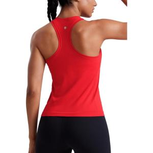 imageCRZ YOGA Seamless Racerback Tank Tops for Women  Gym Workout Athletic Running Sleeveless Shirts Breathable Scoop NeckDeep Red