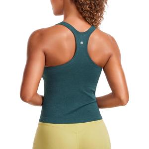 imageCRZ YOGA Seamless Ribbed Scoop Neck Tank Top for Women  Workout Racerback Padded Athletic Camisole with Built in BraGreen Jade