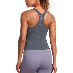 imageCRZ YOGA Seamless Ribbed Scoop Neck Tank Top for Women  Workout Racerback Padded Athletic Camisole with Built in BraLight Gray 7