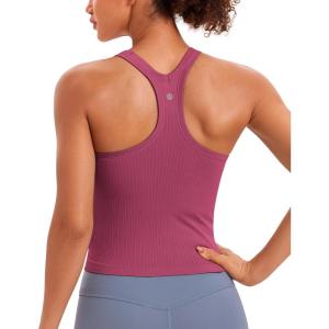 imageCRZ YOGA Seamless Ribbed Scoop Neck Tank Top for Women  Workout Racerback Padded Athletic Camisole with Built in BraWashed Mauve