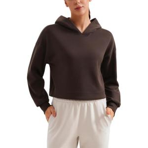 imageCRZ YOGA SoftAura Cropped Hoodies for Women  Long Sleeve Pullover Basic Workout Casual Hooded SweatshirtsHot Fudge Brown