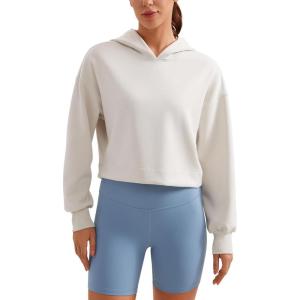 imageCRZ YOGA SoftAura Cropped Hoodies for Women  Long Sleeve Pullover Basic Workout Casual Hooded SweatshirtsMilky White